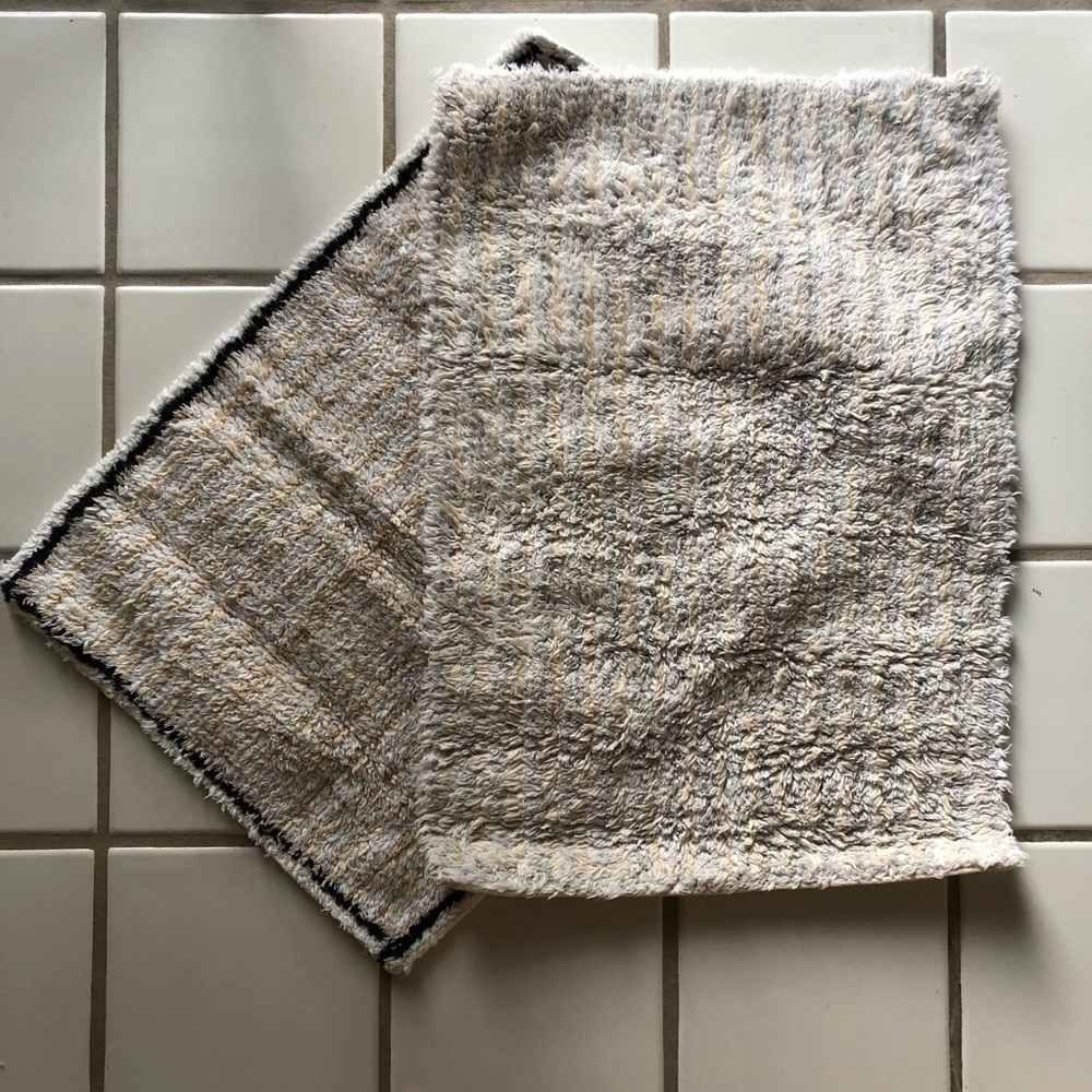 Cream Striped Bath Mats set of 2